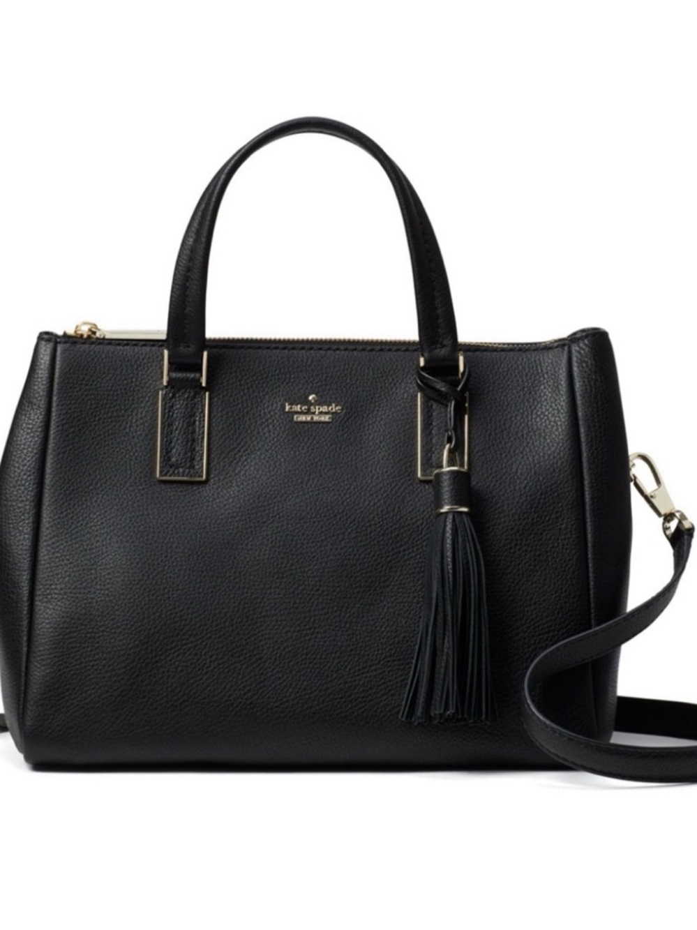 kate spade Black Pebbled Leather Satchel with Tassel Charm